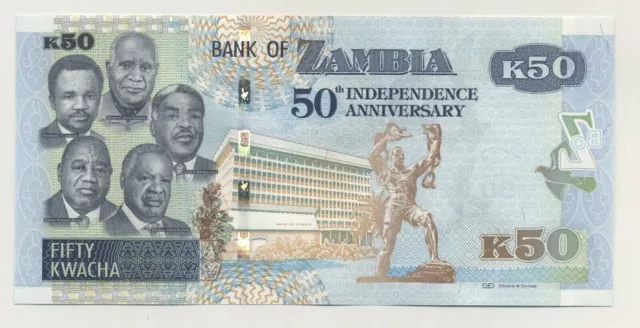 Zambia 50 Kwacha 2014 Pick 55 UNC Uncirculated Banknote 50th Commemorative