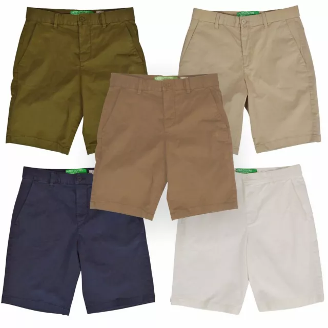 Benetton Mens Chino Shorts Stretch Cotton Flat Front Smart Casual Bermuda Shorts