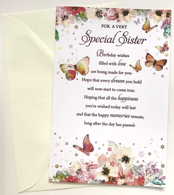 Loving New Large Sister Birthday Card “For A Very Special Sister” (Free Post)