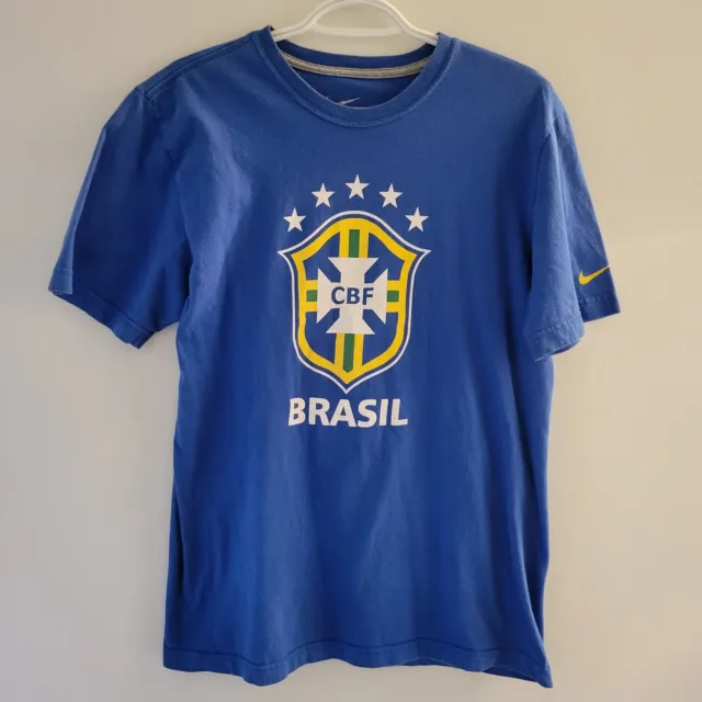Nike Standard Fit CBF Brasil Brazil Short Sleeve Shirt Men's Size Medium Blue
