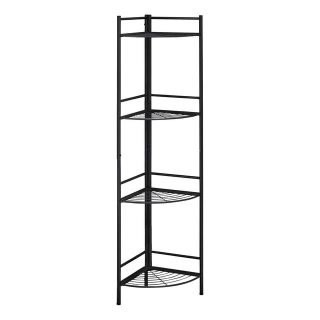 Bookshelf, Bookcase, Etagere, Corner, 3 Tier, 58"H, Office, Bedroom, Metal, Blac