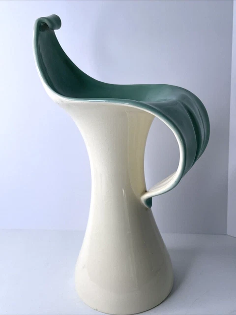Vintage Erphila Art Deco Czech Cream & Turquoise Vase Jack in the Pulpit 10”
