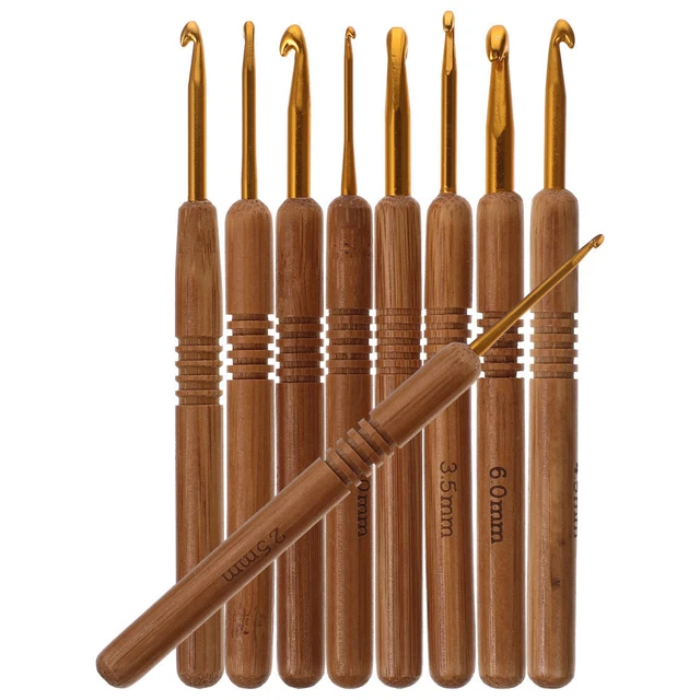 9 piezas Agujas de ganchillo con aguja de trenza de suéter Estuche de gancho de madera Hilo