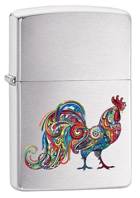 Zippo Colorful Rooster Lighter, Brushed Chrome NEW IN BOX