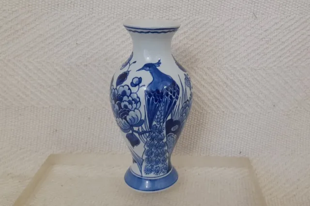 Royal Delft De Porceleyne Fles Small Vase Hand Painted Blue Bird Decor 6”