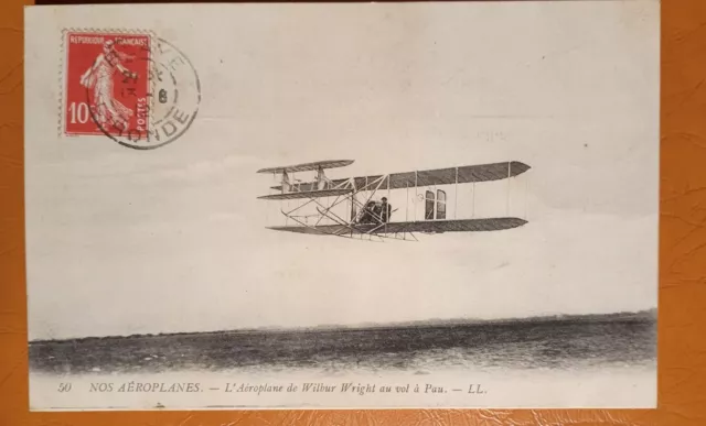 Carte Postale Ancienne L'aéroplane de Wilbur Wirght au vol à Pau