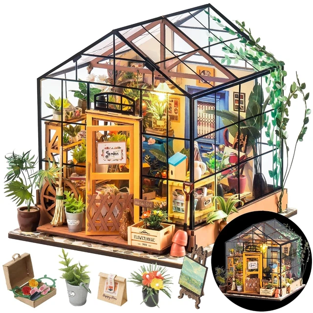 ROWOOD DOLL HOUSE Kit Greenhouse with LED Light, Cathy's Flower House £ ...