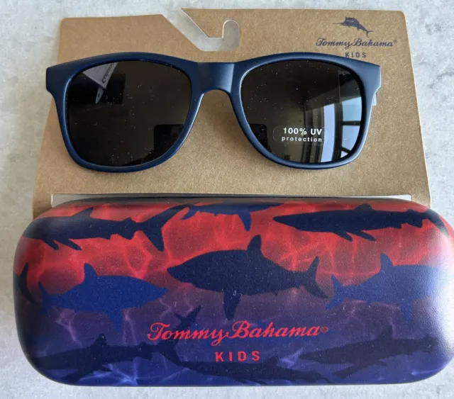 Tommy Bahama Kids Blue Sunglasses & Case Hard Case With Sharks 100 UV Protection
