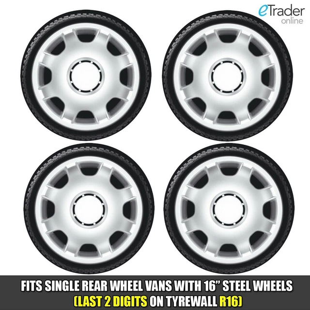 4 x Ford Transit Van 16" Wheel Trims Silver Deep Dish Hub Caps Single Rear Wheel