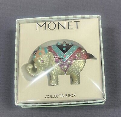 MONET Jeweled Enamel Elephant Collectible Keepsake Trinket Box