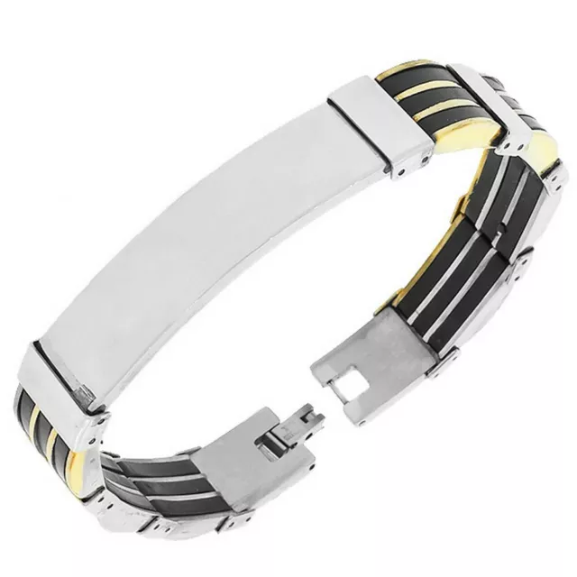 Stainless Steel Silver Black Yellow Gold-Tone Mens Link Chain Bracelet