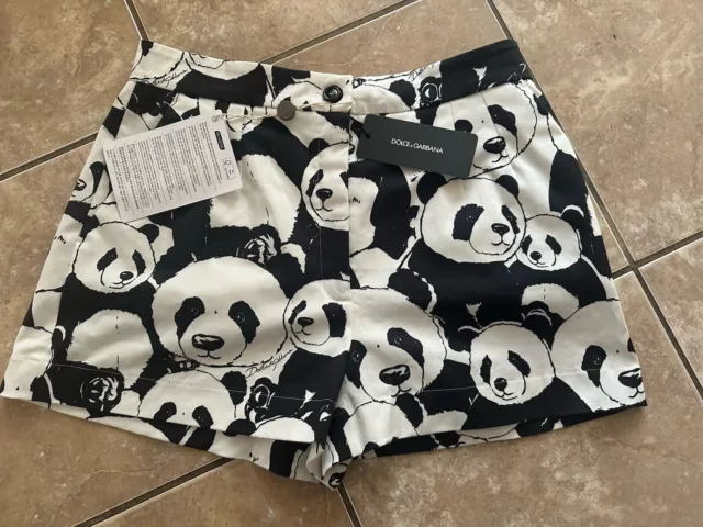 NWT Dolce & Gabbana 46 Panda Print Cotton Blend  Shorts