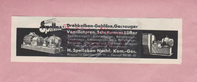 WUPPERTAL-OBERBARMEN, Werbung 1936, H. Spelleken Nachf. KG Drehkolben-Gebläse