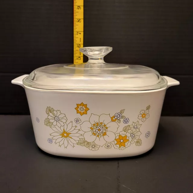 Vintage Floral Bouquet Corning Ware 3QT Glass Dutch Oven Casserole A-3-B w/ Lid 2