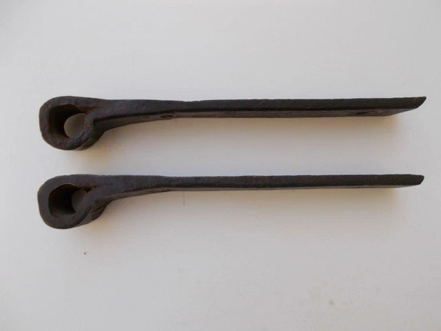Pair Hand Forged Antique Iron Barn Door Strap Hinges 7 3/4" x 1 1/8" Primitive 7