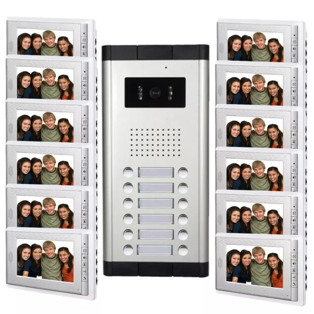 12 Unit Apartment Intercom System 7" Monitor Video Doorbell Intercom Door Phone