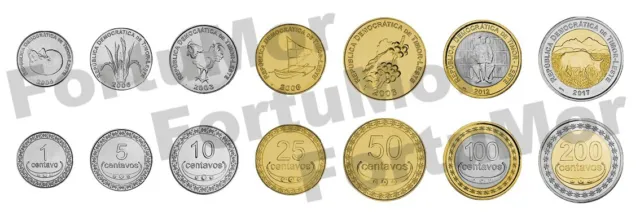 Timor Leste, UNC, 7 Coins SET, 1 5 10 25 50 100 200 Centavos, 2004 2017, BIMETAL