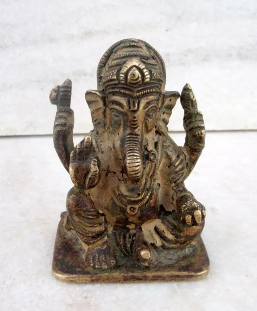 Indian Old Figure Hand Crafted Brass Vintage Hindu God Lord Ganesha Rare Statue
