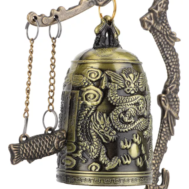 Small Carved Bronze Dragon Lock Bell Arts Crafts Collectibles Ornament Decor DXS