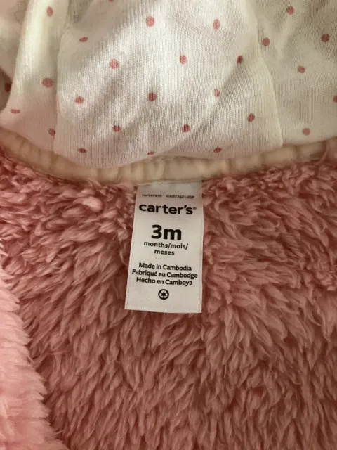 Baby Girls Carter's Zip-Up Hooded Fleece Jumpsuit Size 3 months. 3