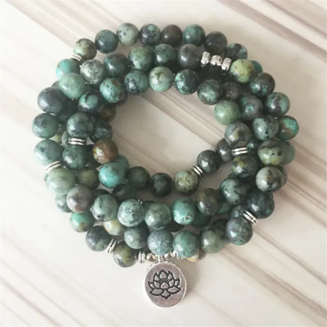 8MM 108 African turquoise Buddha beads Silver Pendant Bracelet Reiki Lucky