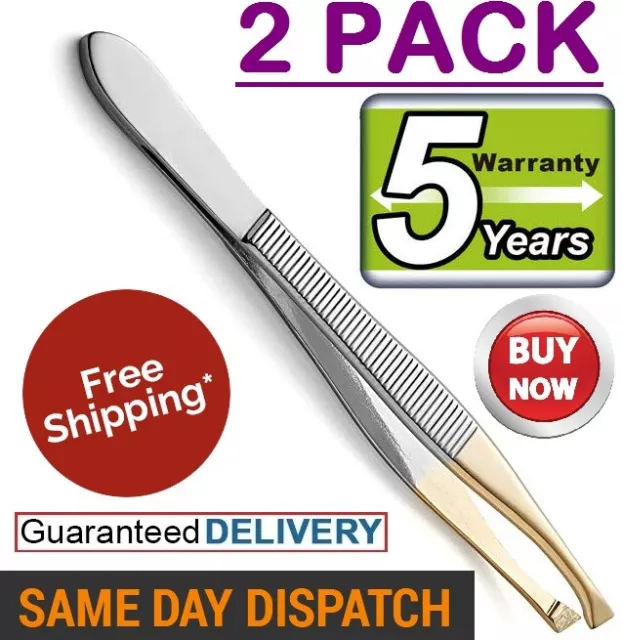 2x Professional Eyebrow Tweezers Slant Tip|Precision Hair Tweezer for Men&Women