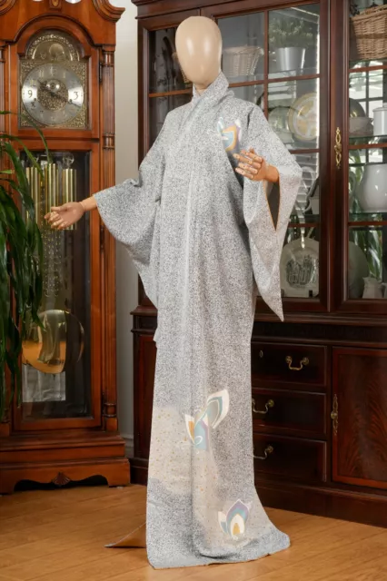Dear Vanilla Japanese Silk Homongi Kimono Women's Authentic Japan Vintage Mint