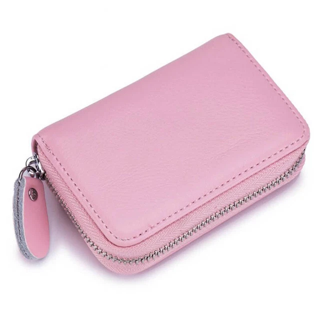 Genuine Leather Men Wallet Credit Card Holder RFID Blocking Zipper Pocket Thin 10