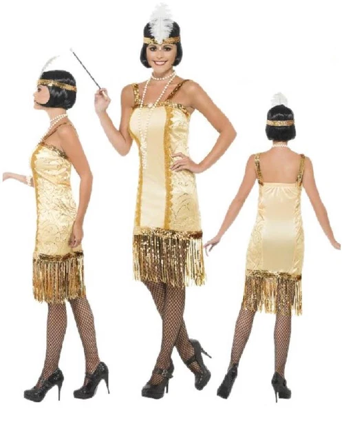 COSTUME CARNEVALE DONNA Charleston Oro Anni 20, 30 Ballo smiffys