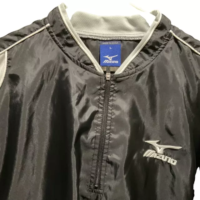 Chaqueta de bateo de béisbol XL Mizuno negra/gris para hombre calentamiento 1/4 con cremallera