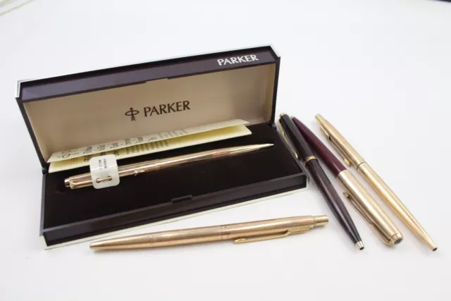 Assorted Parker Ballpoint Inc Vintage Rolled Gold Lacquer Boxed x 5