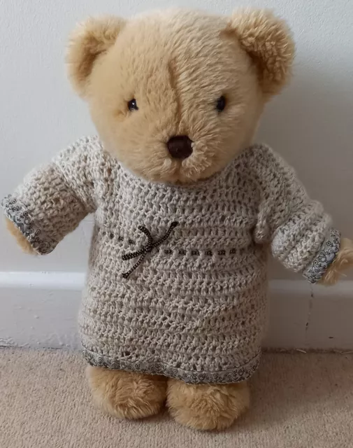 Hand Knitted Teddy Bear Clothes - Dress with Knickers Fits 14-15" Bear