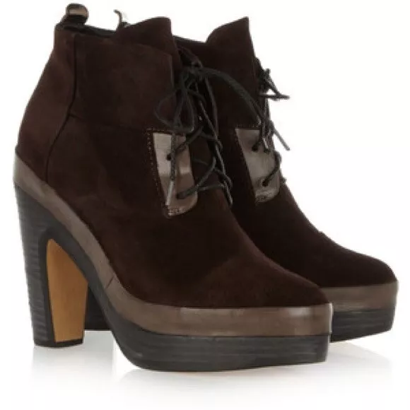 Rag & Bone Shipley Ankle Bootie Brown Leather Suede Platfrom High Heel Lace Up 8