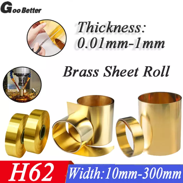 0.01mm-1mm Thick Thin Brass Sheet Roll Metal Foil Shim Plate Width 10mm-300mm