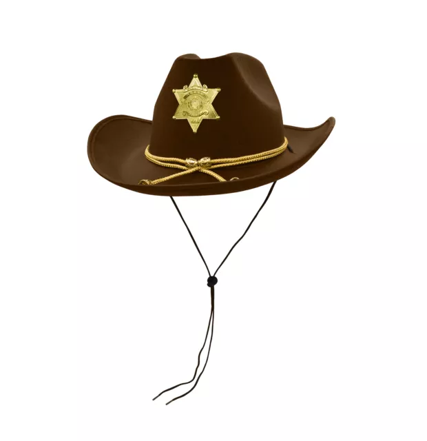Adult Brown Western Sheriff Badge Cowboy Hat Halloween Cosplay Costume Accessory