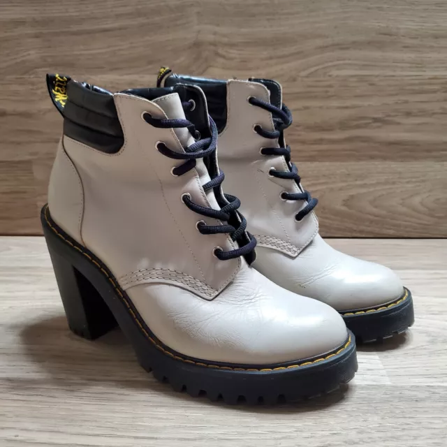 Dr. Martens Persephone Womens Size 9 Leather Boots Ankle Bootie Ivory High Heel