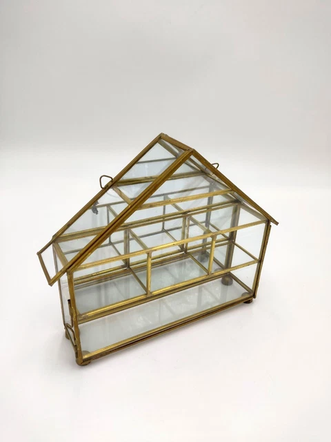 Vitrine / Boîte à Bijoux Ancienne En Laiton Et Verre Avec Miroir - Occasion - Déco Vintage