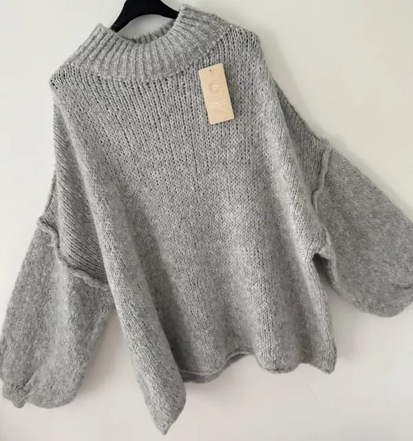 Maglione Made In Italy Lagenlook Oversize Baggy Grossa Maglia Mix Lana Taglia Unica