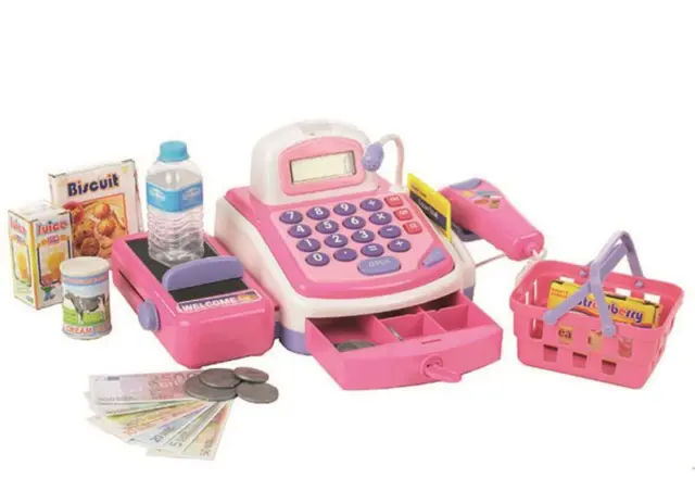 HOQ Elektronische Spielzeugkasse mit Scanner Rosa Kasse mit Kassenband NEU & OVP