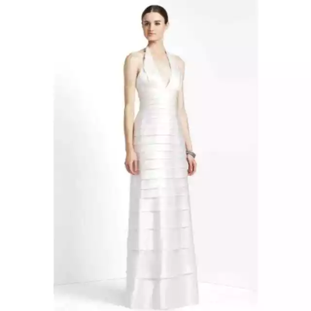 BCBG MAXAZRIA Halter Maxi Gown Size 6 White Satin Tiered Layer Party Wedding