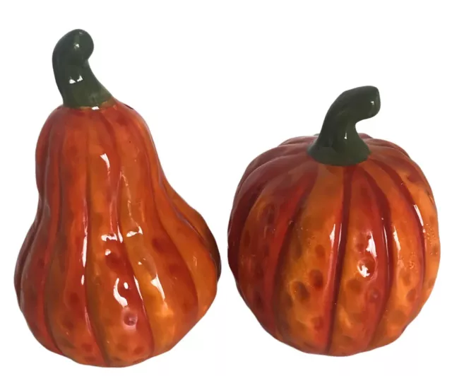 Pumpkin & Gourd Salt & Pepper Shakers - Orange With Green Fall Have Stoppers