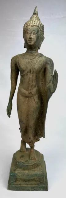 Antique Sukhothai Style Bronze Protection Walking Buddha Statue - 42cm/17"
