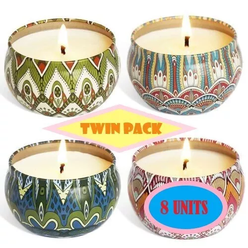 TWINPACK (4x2) Scented Candles Gift Natural Soy Wax Tin Candle Portable AU 