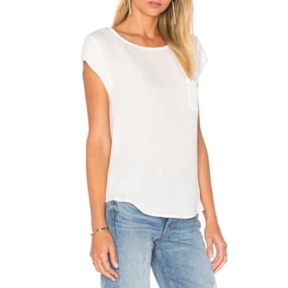 Women's Joie "Rancher" Short Cap Sleeve Silk Top In Porcelain Size S