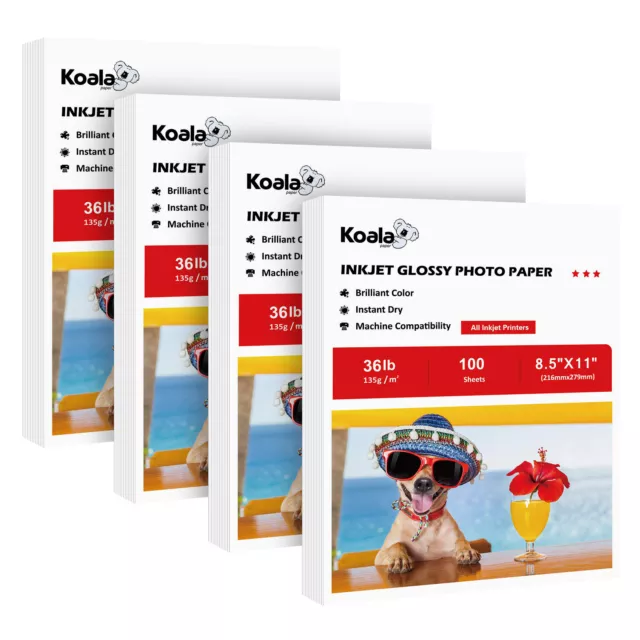 400 Sheets Koala Inkjet Printer Photo Paper 8.5x11 Glossy 36 lb DIY Bag Brochure