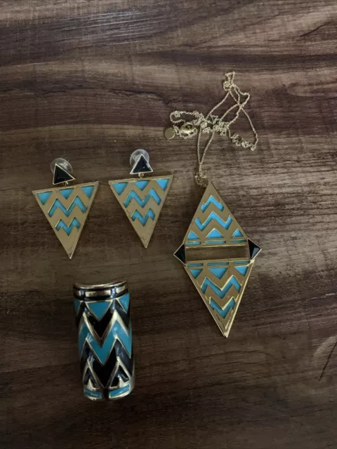 House Of Harlow 1960 Chevron Necklace, Ring, Earrings NEW