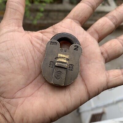 OLD OR ANTIQUE BRASS PADLOCK OR LOCK WITH KEY, SMALL or MINIATURE SIZE.