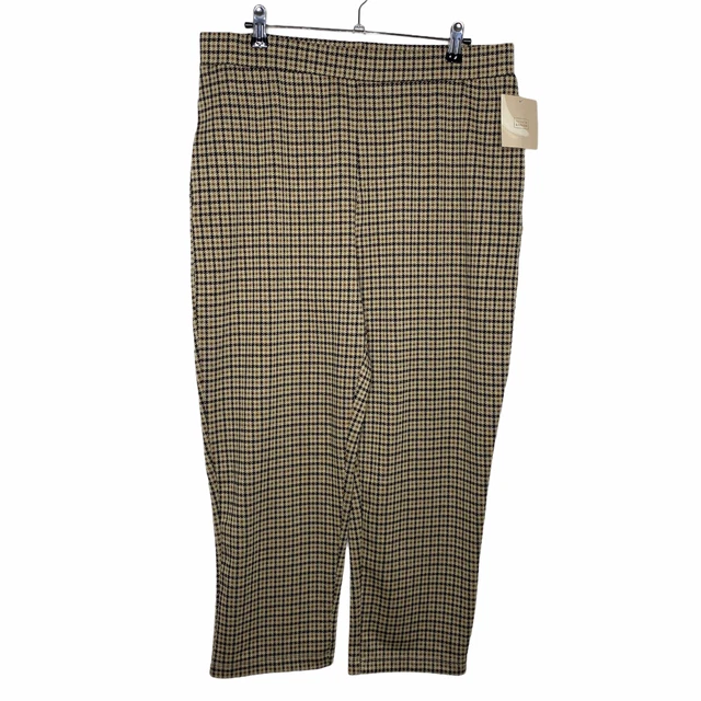 14th & Union Large Petite Ponte Houndstooth Straight Leg Pants Trousers Camel