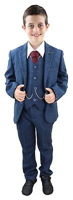 Ragazzo 3 Pezzi Vestito Blu Navy Tweed controllo Tailored Fit Vintage