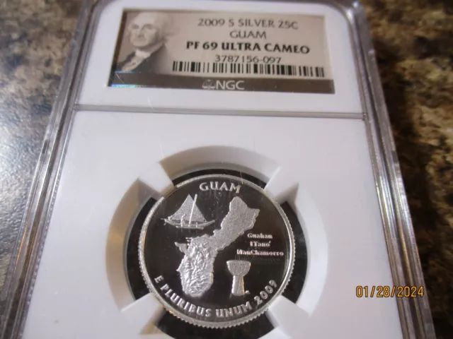 2009-S Guam Silver Quarter Ngc Pf 69 Ultra Cameo   097